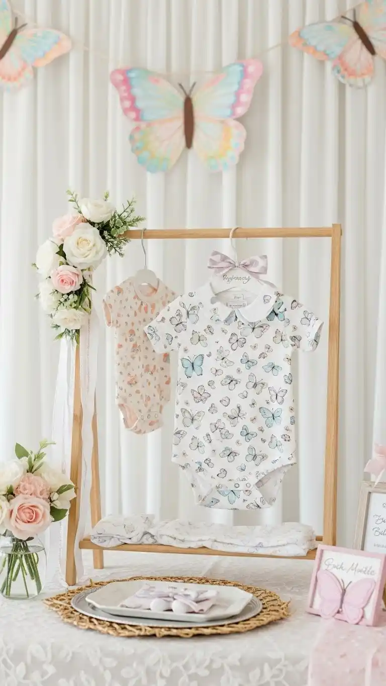 Butterfly Baby Shower Ideas: 21 Sweet & Stylish Looks 24 20. Butterfly Baby Outfit Display