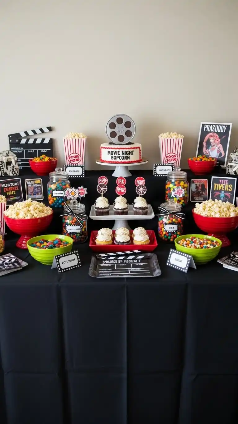 Birthday Table Ideas for a Memorable Celebration 24 20. Movie Night Popcorn Table