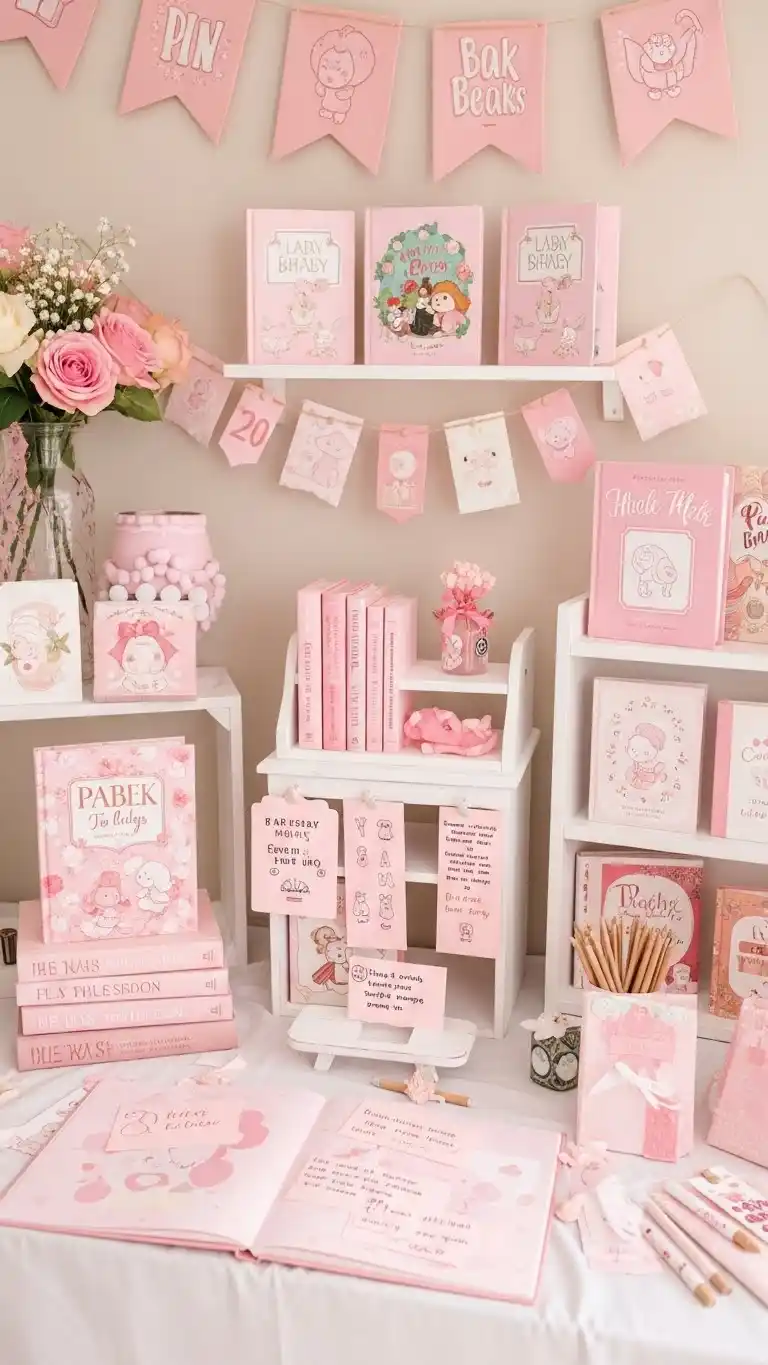 Pink Baby Shower: 25 Stylish Party Inspirations 24 20. Pink Book-Themed Shower for Book-Loving Moms