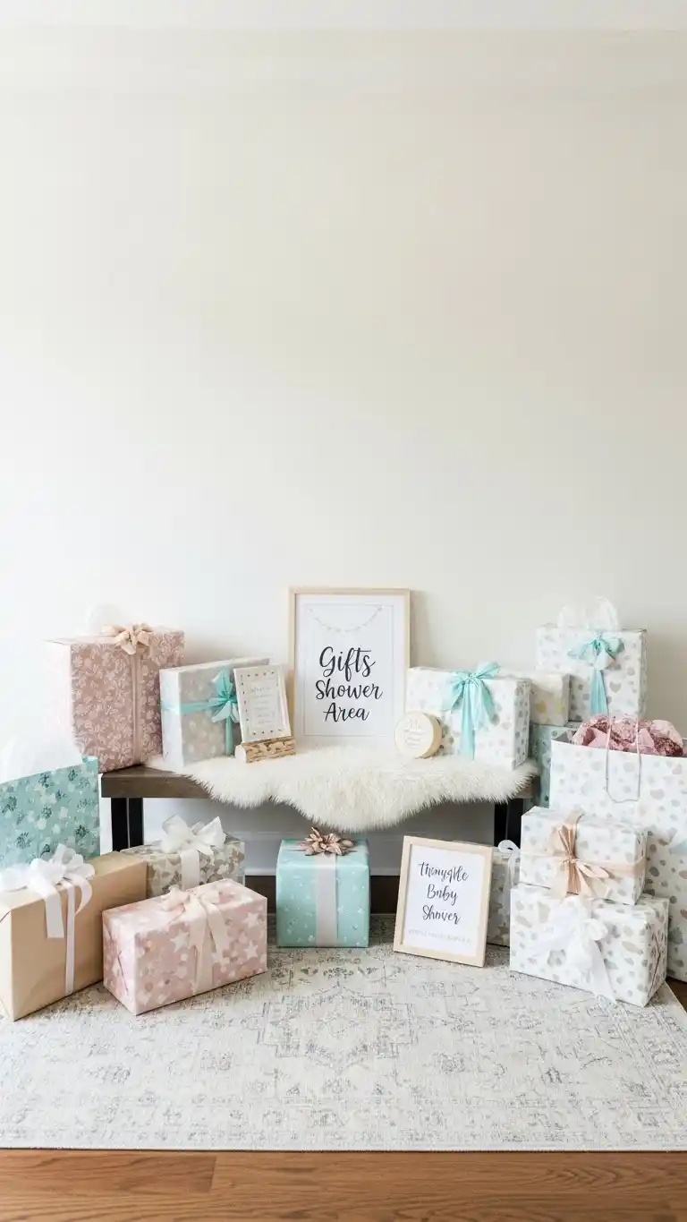 23 Simple Baby Shower Ideas for a Memorable Day 24 20. Thoughtfully Curated Gift Display Area