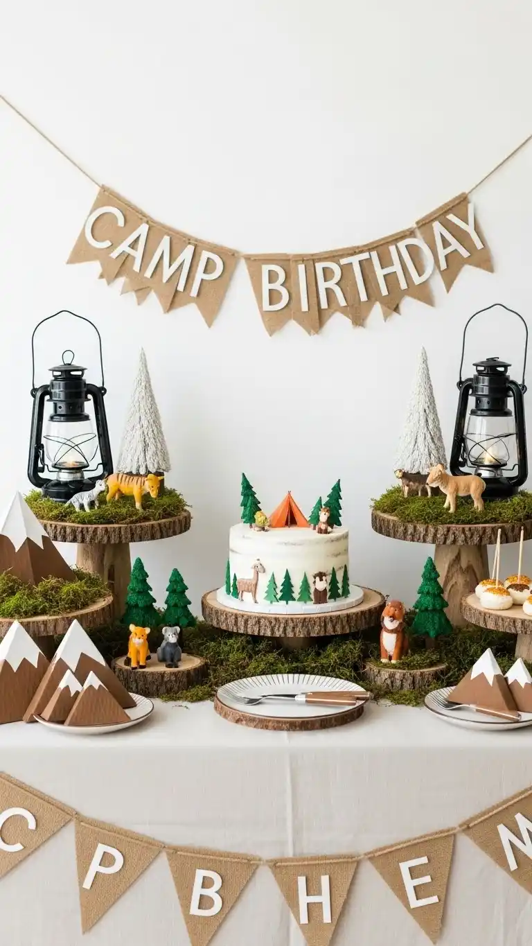 Camping Themed Birthday Party Ideas for Outdoor Fun 25 21. Camp-Themed Birthday Cake Display Table