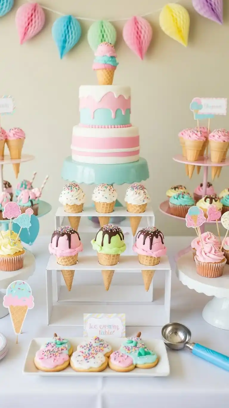Birthday Table Ideas for a Memorable Celebration 25 21. Ice Cream Themed Table