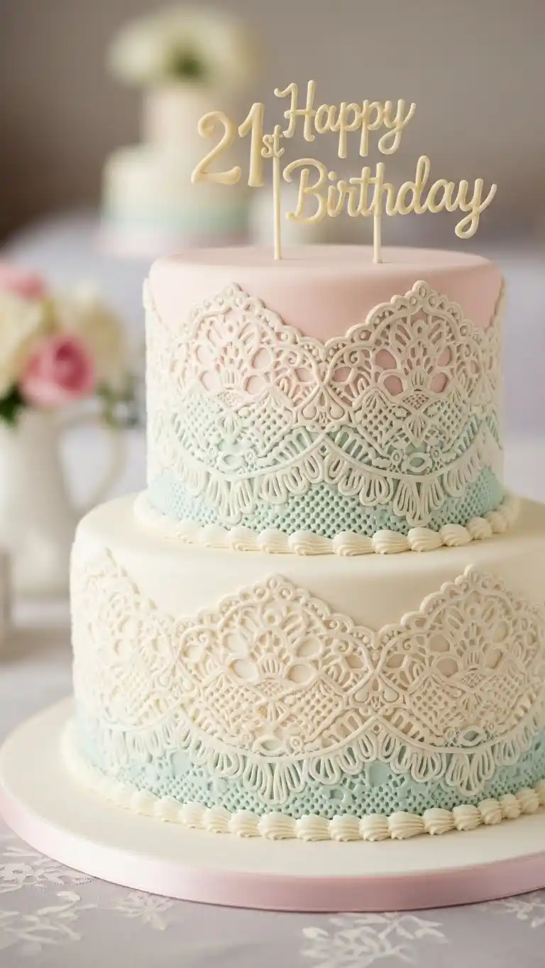 21st Birthday Party Cakes: 25 Fun & Stylish Ideas 25 21. Vintage-Style Lace-Pattern Cake for a Classic Look