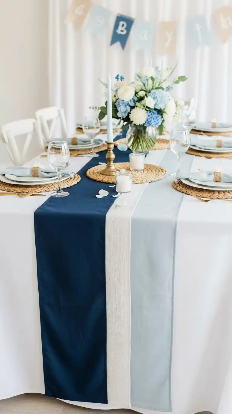Blue Baby Shower Ideas: 23 Sweet & Stylish Looks 26 22. Blue Table Runner with Neutral Accents