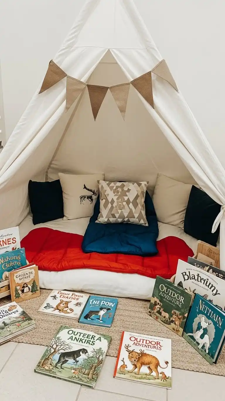 Camping Themed Birthday Party Ideas for Outdoor Fun 26 22. Cozy Reading Corner with Nature Books
