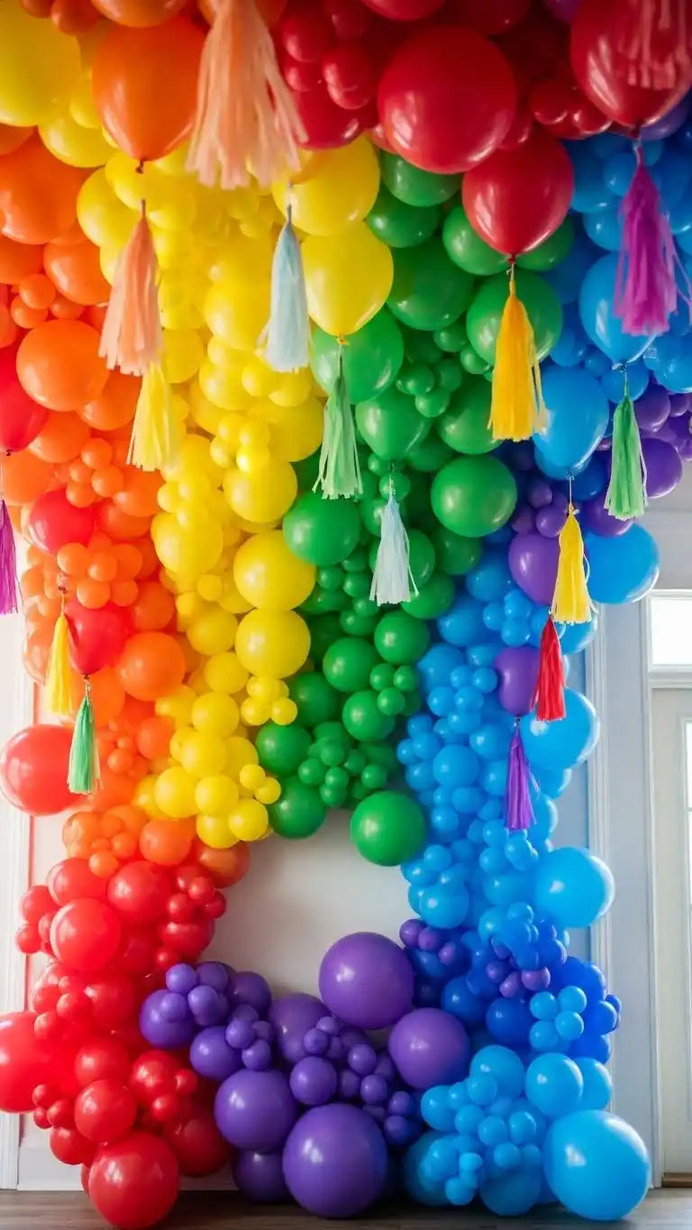 Vibrant & Chic Rainbow Party Ideas for Adults 26 22. Rainbow Balloon Ceiling Surprise