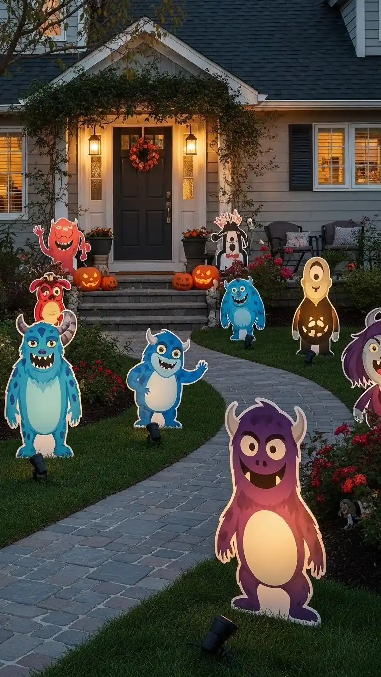 Outdoor Halloween Party Decor: 25 Spooky & Stylish Ideas 26 22. Yard-Friendly Monster Cutouts