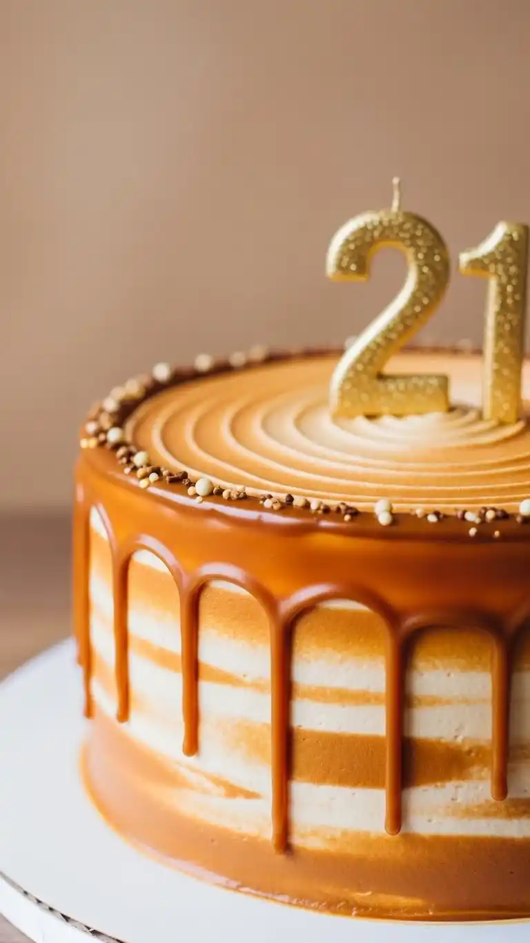 21st Birthday Party Cakes: 25 Fun & Stylish Ideas 27 23. Caramel Swirl Cake with Smooth Decorative Drizzles