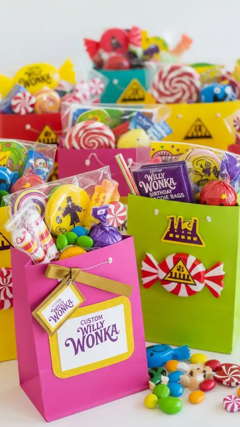 Fun & Colorful Willy Wonka Birthday Party Ideas 27 23. Custom Wonka Goodie Bags