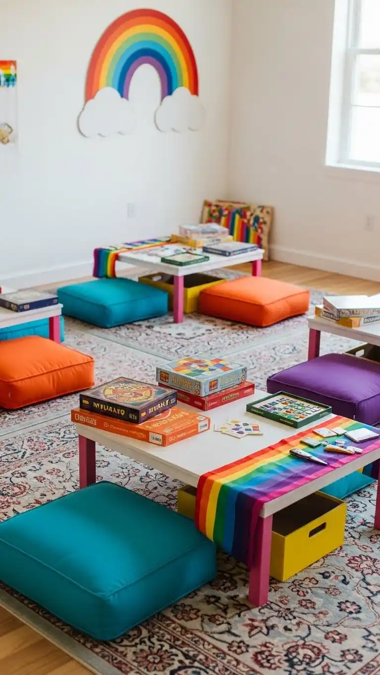 Vibrant & Chic Rainbow Party Ideas for Adults 27 23. Rainbow Board Game and Puzzle Lounge