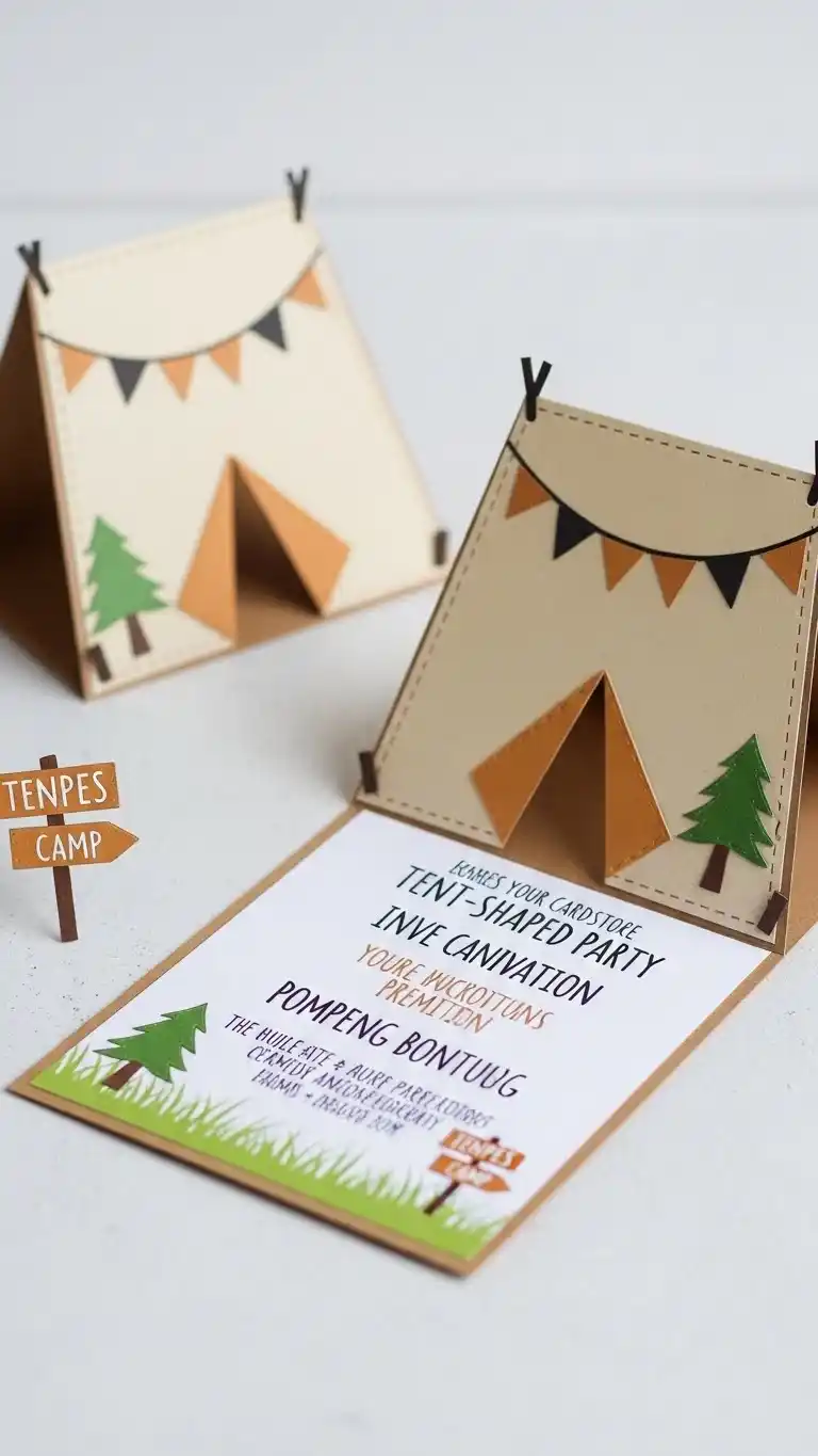 Camping Themed Birthday Party Ideas for Outdoor Fun 28 24. Tent-Shaped Party Invitations