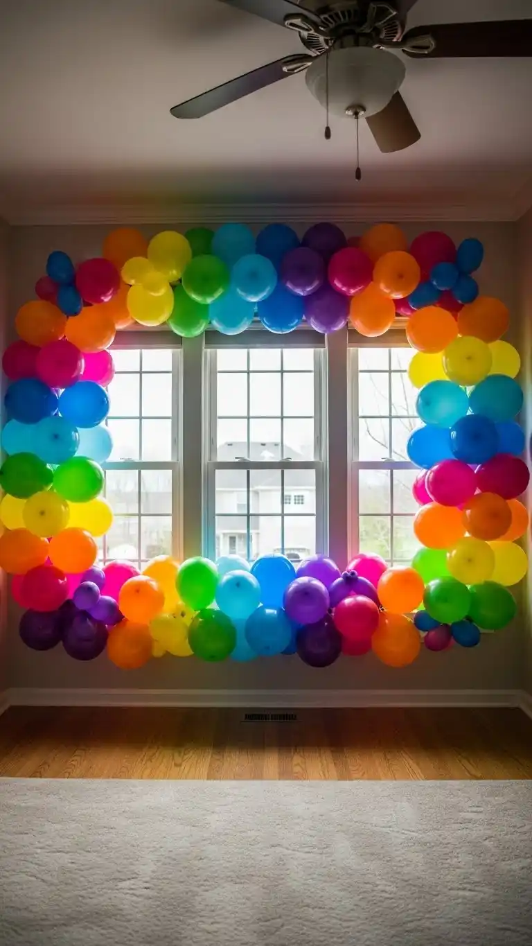 Simple Balloon Decorations for a Chic Celebration 29 25. Balloon Window Frame Décor