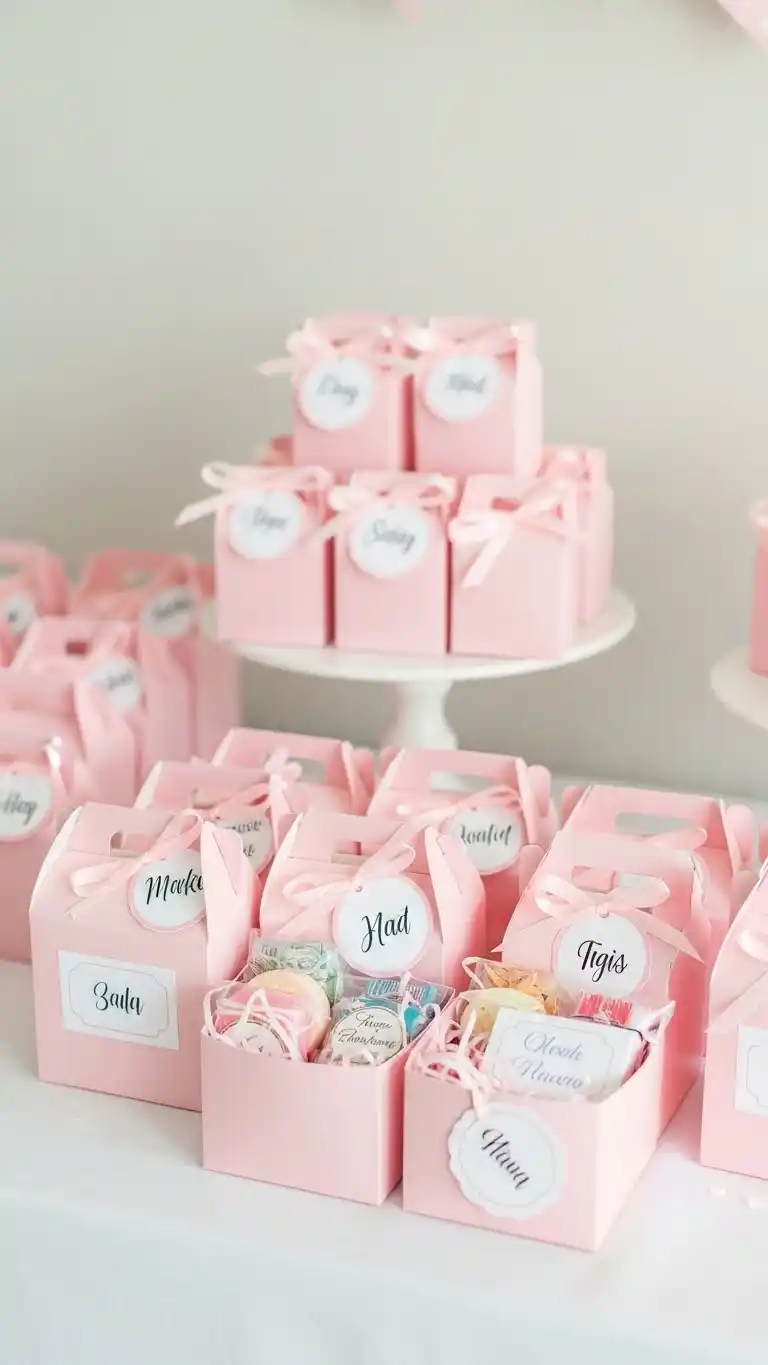 Pink Baby Shower: 25 Stylish Party Inspirations 29 25. Personalized Pink Favor Boxes