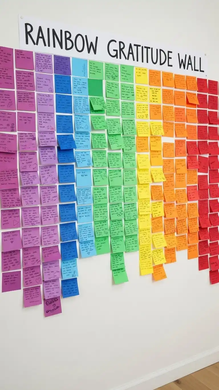 Vibrant & Chic Rainbow Party Ideas for Adults 29 25. Rainbow Gratitude Wall