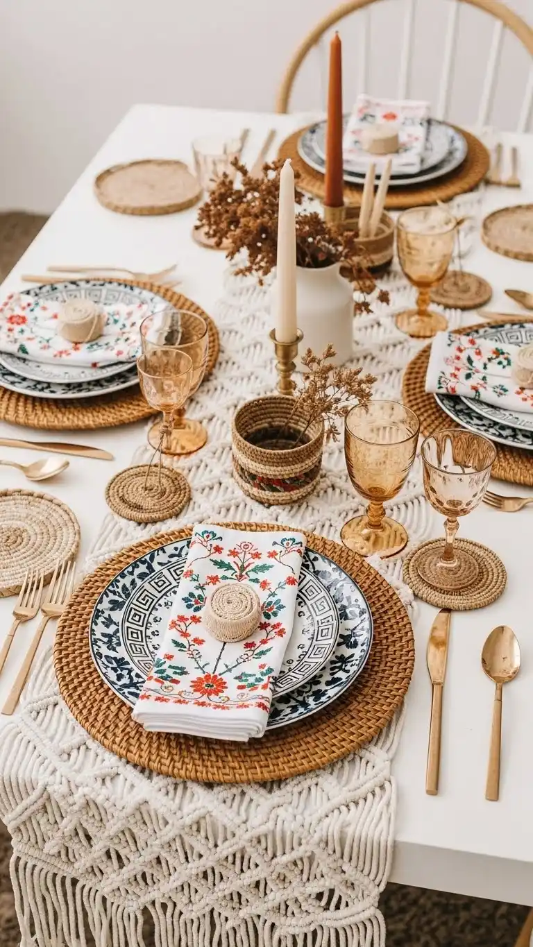 Simple & Chic Summer Dinner Party Table Settings 7 3. Boho Summer Table Setting with Layered Textures