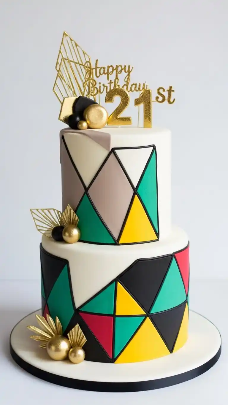 21st Birthday Party Cakes: 25 Fun & Stylish Ideas 7 3. Modern Geometric-Patterned Cake for 21st Celebrations