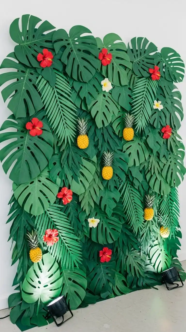 Planning a Luau? 21 DIY Luau Party Ideas That Feel Truly Tropical 7 3. Palm Leaf Backdrop Wall