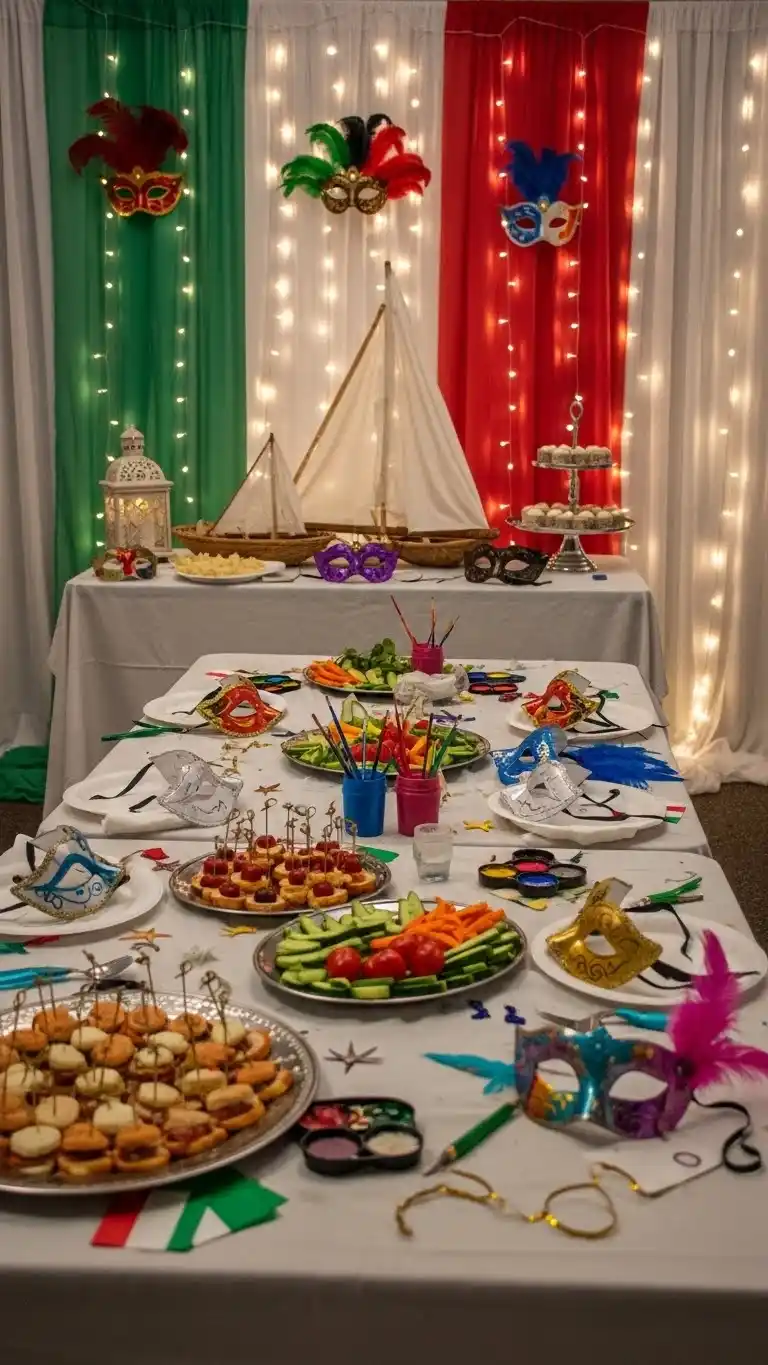 23 Italian Party Theme Decor Ideas That Wow Guests 7 3. Venice Carnival Mask-Themed Celebration