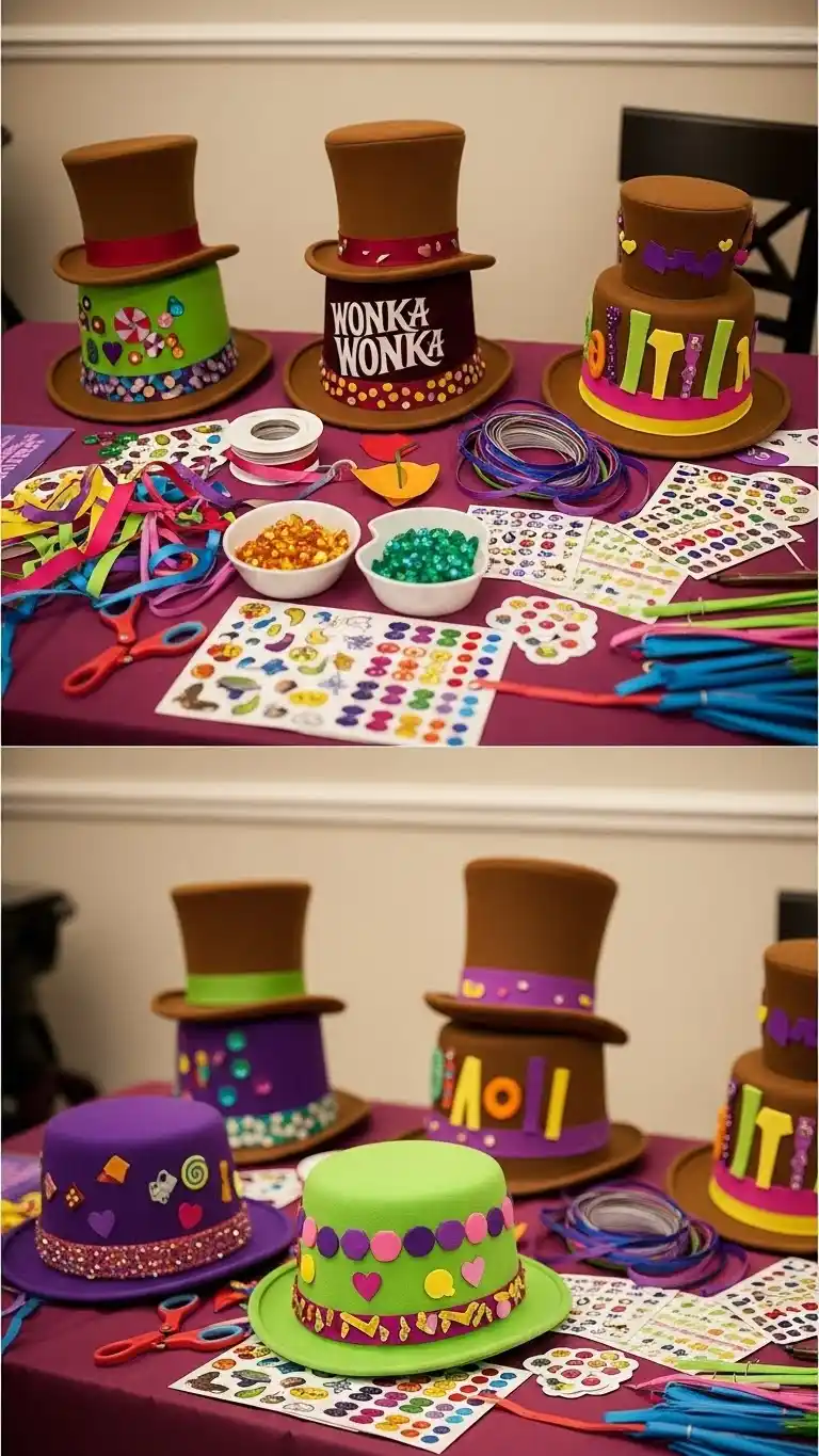 Fun & Colorful Willy Wonka Birthday Party Ideas 7 3. Wonka Hat Crafting Station