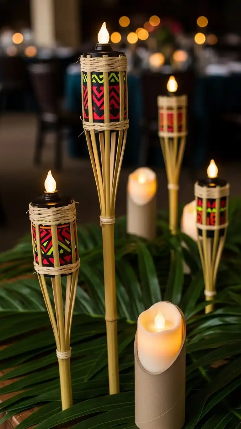 Planning a Luau? 21 DIY Luau Party Ideas That Feel Truly Tropical 8 4. DIY Tiki Torches with LED Candles