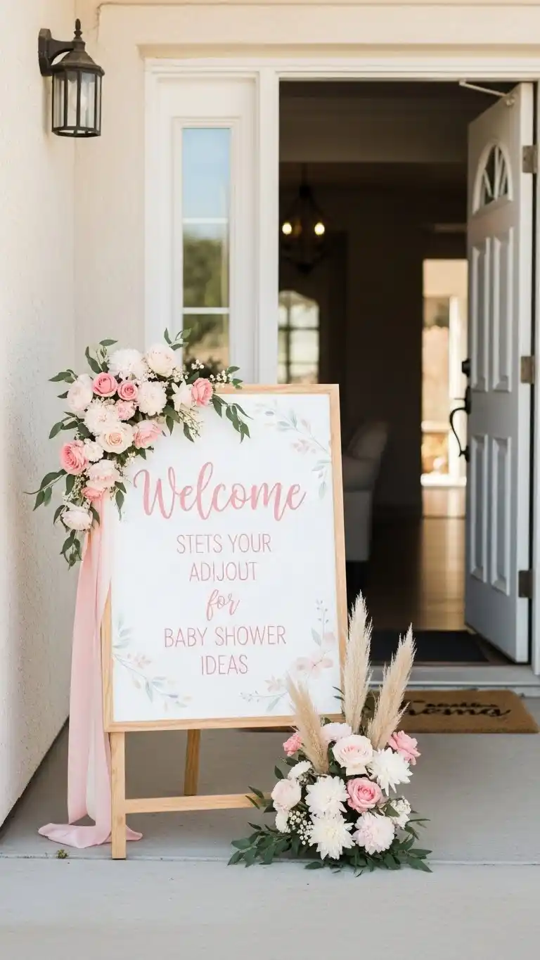 23 Simple Baby Shower Ideas for a Memorable Day 8 4. DIY Welcome Sign with Soft Pastel Accents