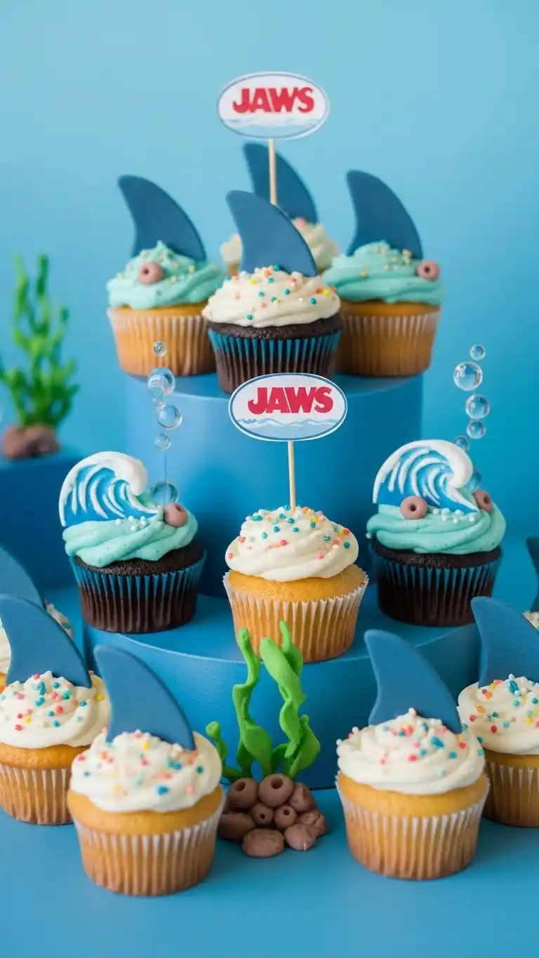 Jaws Party Ideas for a Thrilling Celebration 8 4. Shark Fin Cupcake Toppers