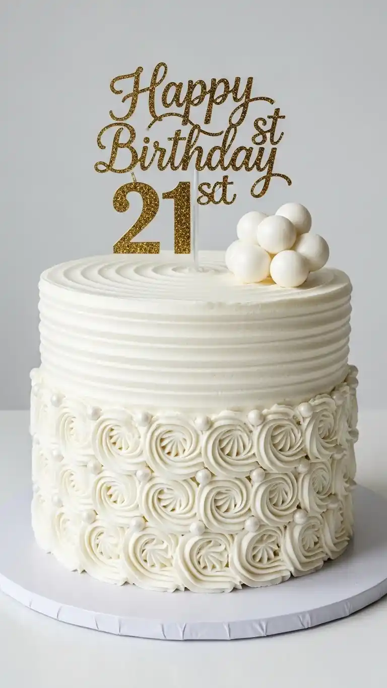 21st Birthday Party Cakes: 25 Fun & Stylish Ideas 8 4. White-on-White Textured Cake with Pearl Details