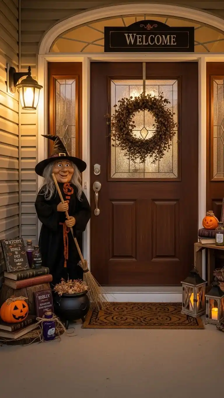 Outdoor Halloween Party Decor: 25 Spooky & Stylish Ideas 8 4. Witchy Welcome Porch Scene