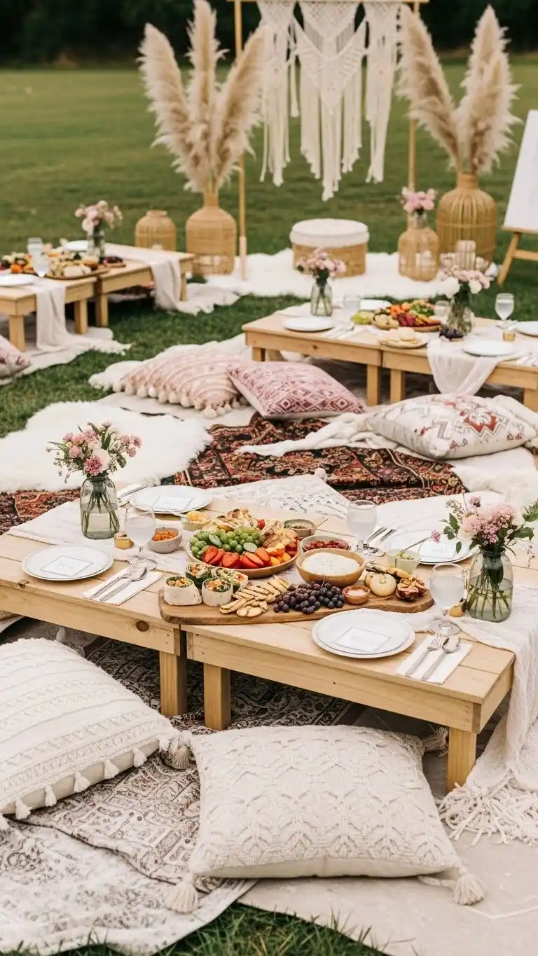 27 Creative Summer Birthday Party Ideas for Adults 9 5. Boho Seating Picnic Event