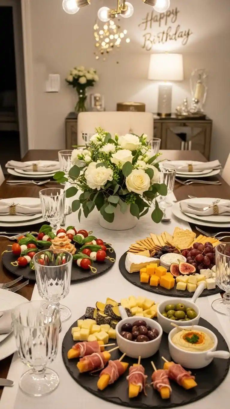19 Chic & Fun 30th Birthday Party Ideas for Women 9 5. Fine Dining-Style Home Dinner With Gourmet Platters