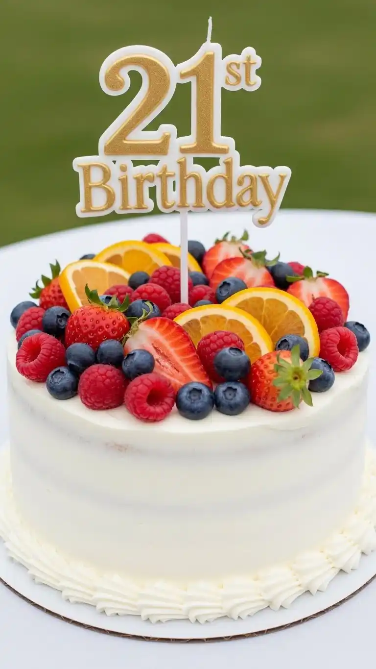 21st Birthday Party Cakes: 25 Fun & Stylish Ideas 9 5. Fresh Fruit-Topped Cake for a Vibrant 21st Theme