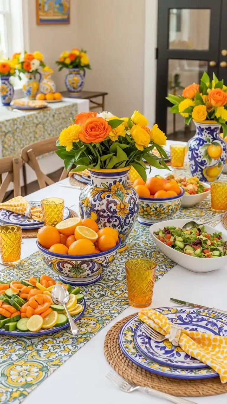 23 Italian Party Theme Decor Ideas That Wow Guests 9 5. Sicilian Citrus and Ceramic Party Theme
