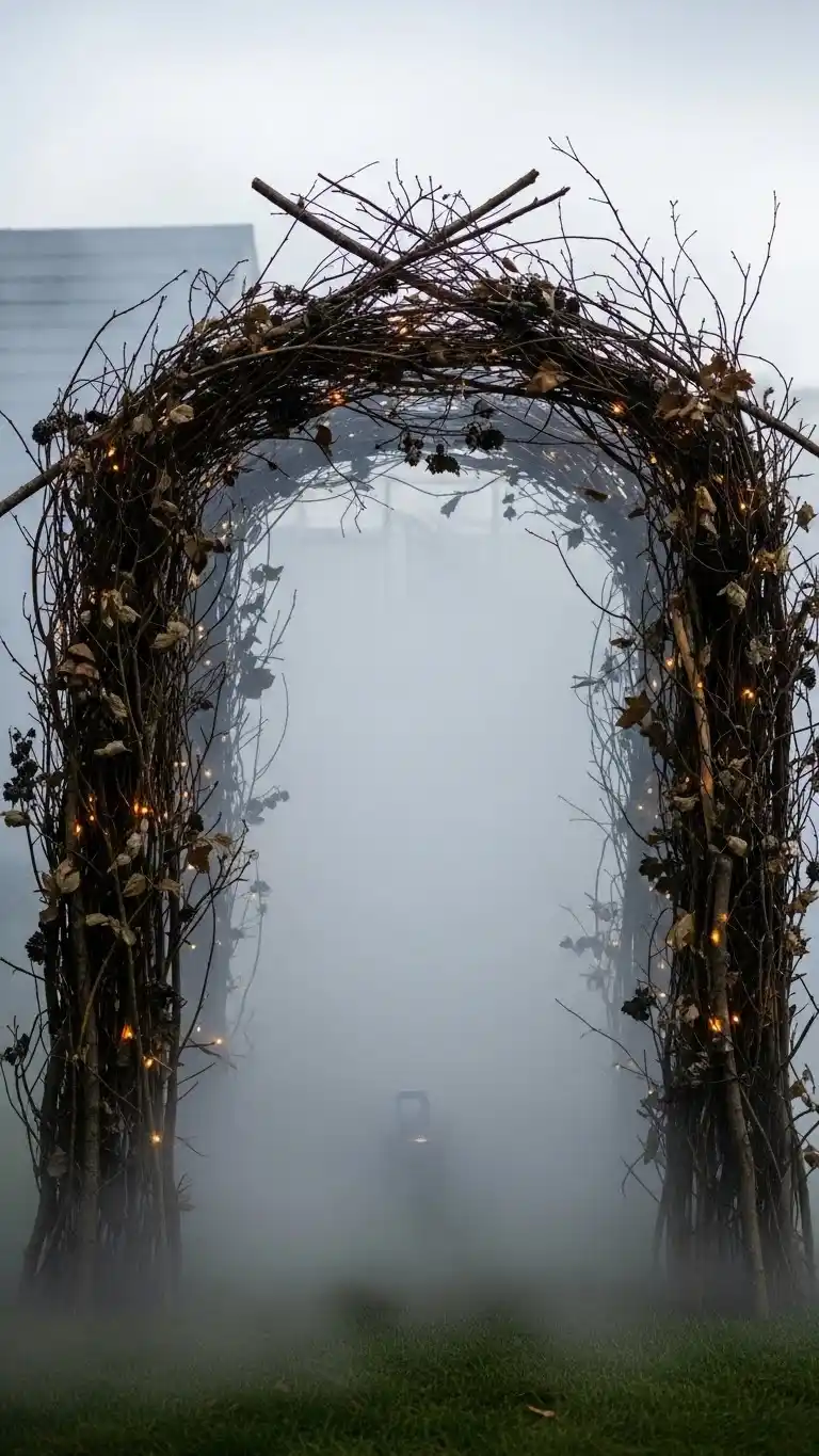 Outdoor Halloween Party Decor: 25 Spooky & Stylish Ideas 10 6. Foggy Forest Entrance Arch