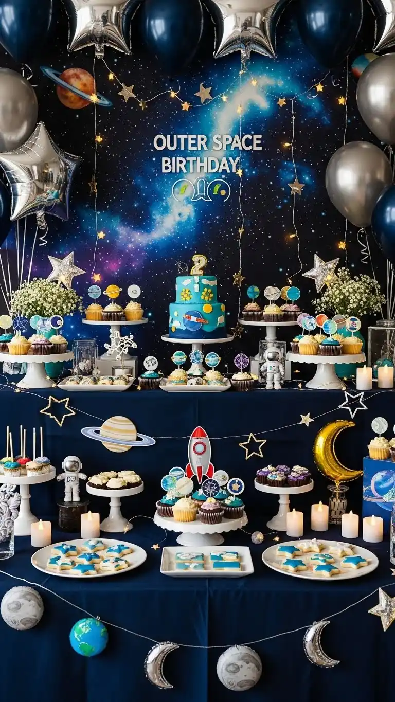 Birthday Table Ideas for a Memorable Celebration 10 6. Outer Space Galaxy Birthday Table