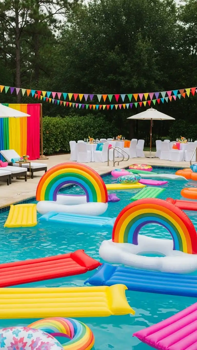 Summer Pool Party Ideas: 19 Fun Ways to Splash 10 6. Rainbow Float Extravaganza