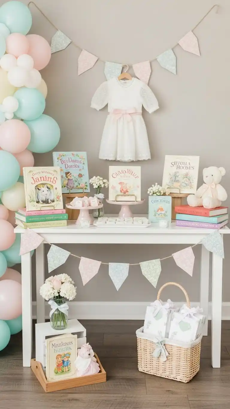 23 Simple Baby Shower Ideas for a Memorable Day 10 6. Storybook-Themed Display Table