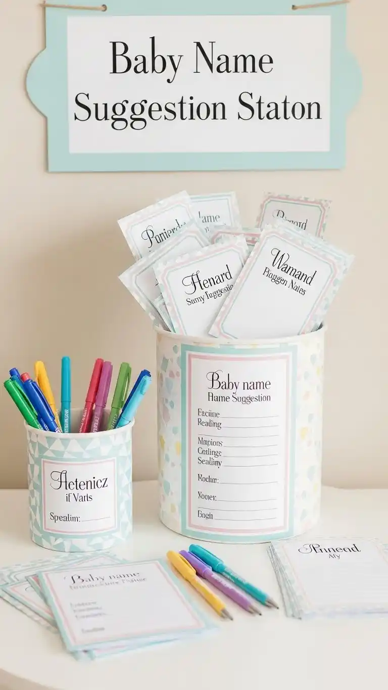 23 Simple Baby Shower Ideas for a Memorable Day 11 7. Baby Name Suggestion Cards Station