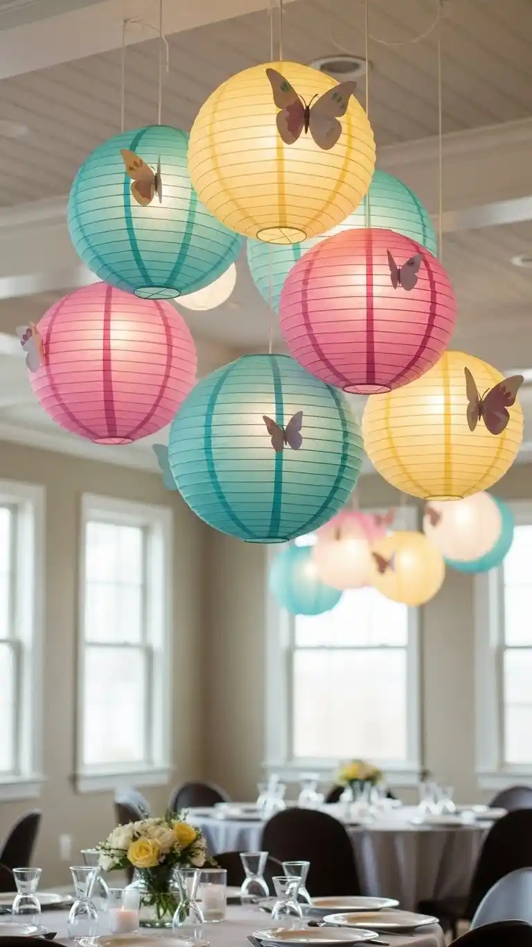 Butterfly Baby Shower Ideas: 21 Sweet & Stylish Looks 11 7. Butterfly Lantern Ceiling Décor
