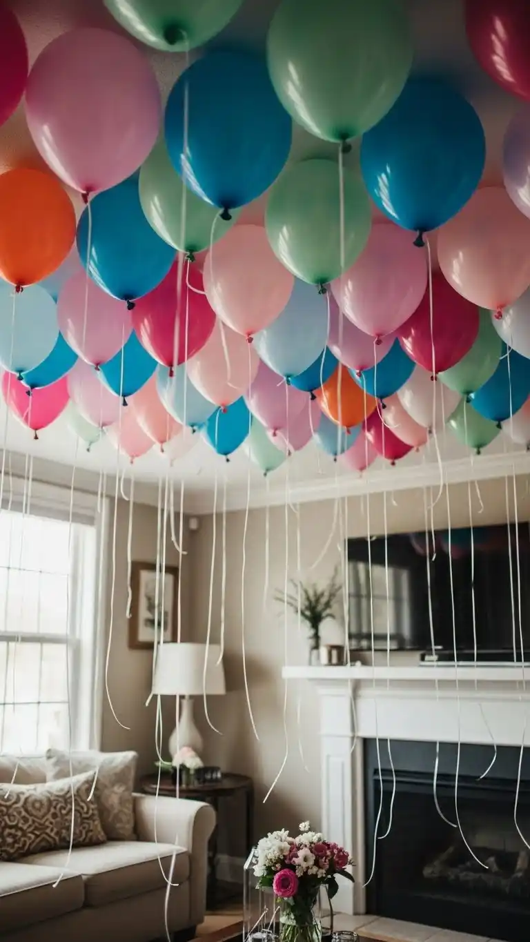 Simple Balloon Decorations for a Chic Celebration 11 7. Ceiling-Filled Balloons