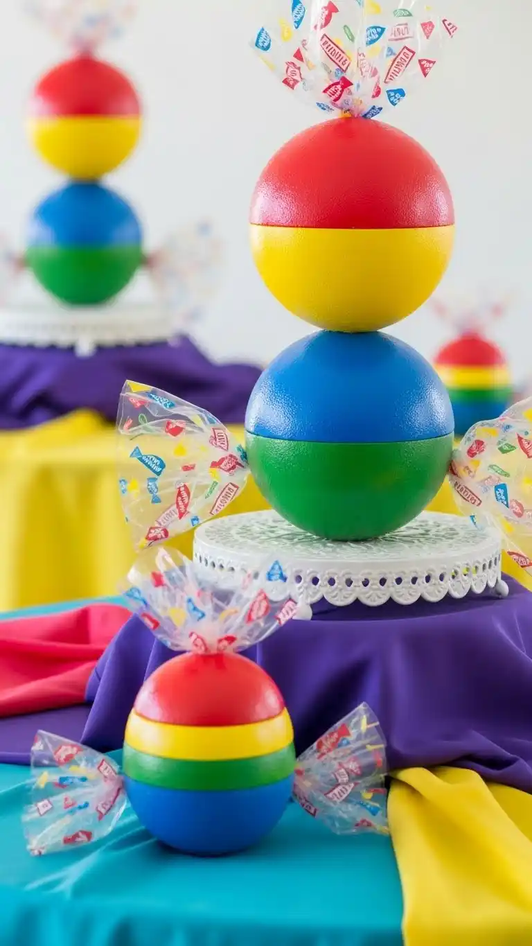 Fun & Colorful Willy Wonka Birthday Party Ideas 11 7. Everlasting Gobstopper Centerpieces