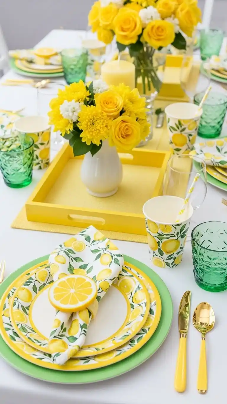 Lemon Themed Party Ideas for a Bright Celebration 11 7. Lemon Tableware and Napkin Folding