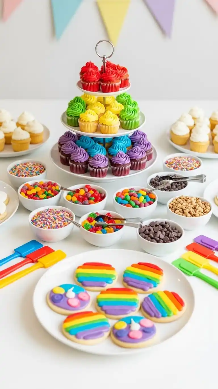 Vibrant & Chic Rainbow Party Ideas for Adults 11 7. Rainbow Dessert Decorating Station