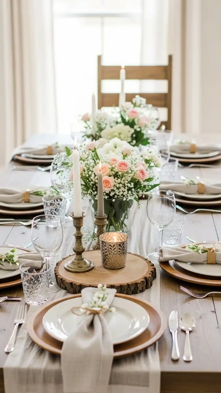 Mothers Day Table Settings Ideas You’ll Love 11 7. Rustic Wooden Elements for a Cozy and Warm Ambiance