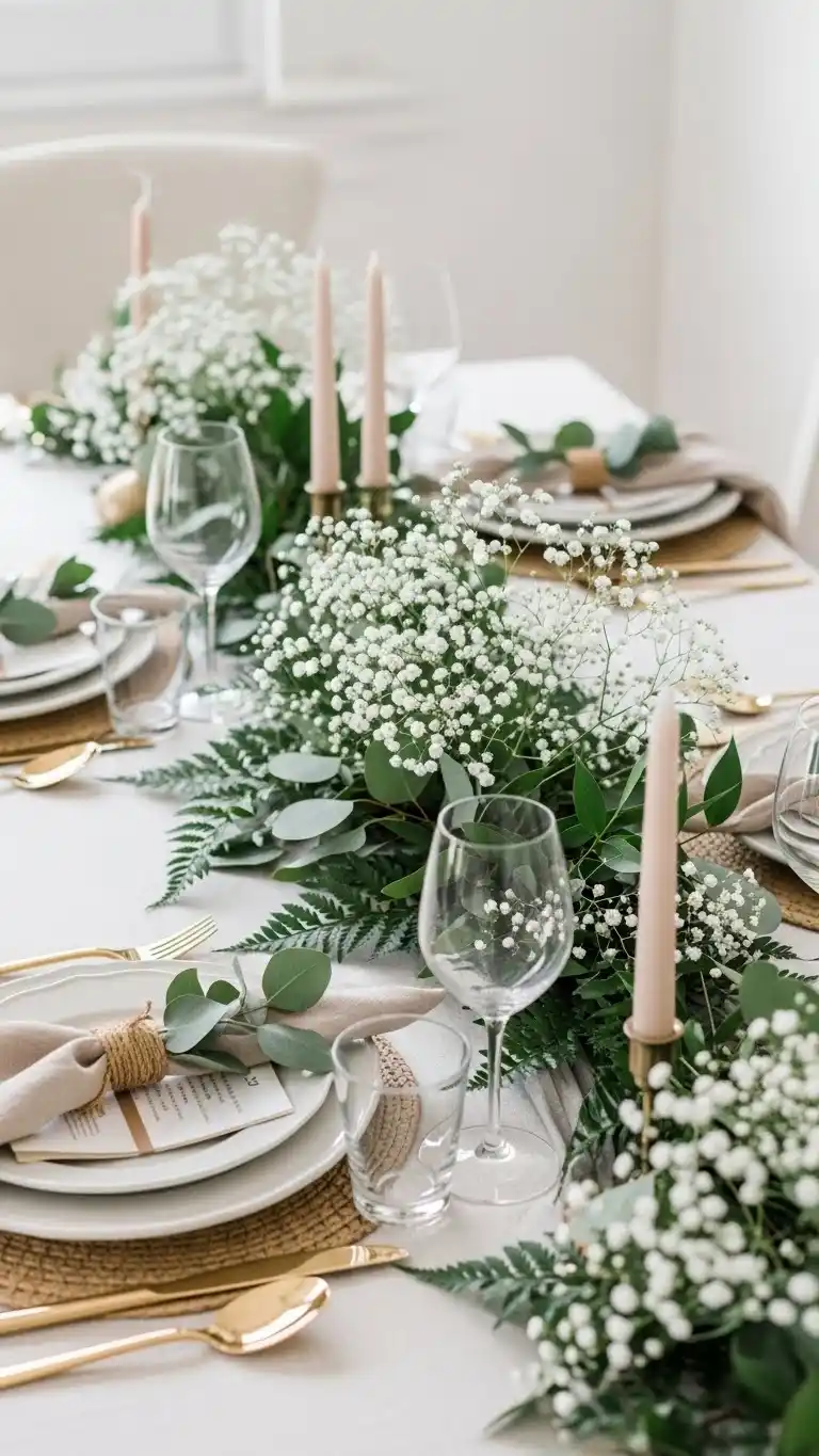 Mothers Day Table Settings Ideas You’ll Love 12 8. A Nature-Inspired Setup Using Greenery and Soft Textures