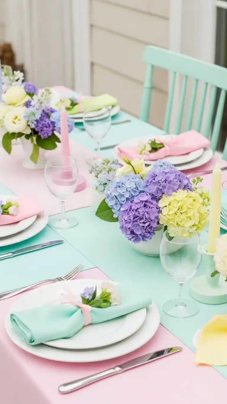 Simple & Chic Summer Dinner Party Table Settings 12 8. Pastel Garden Party Table Décor