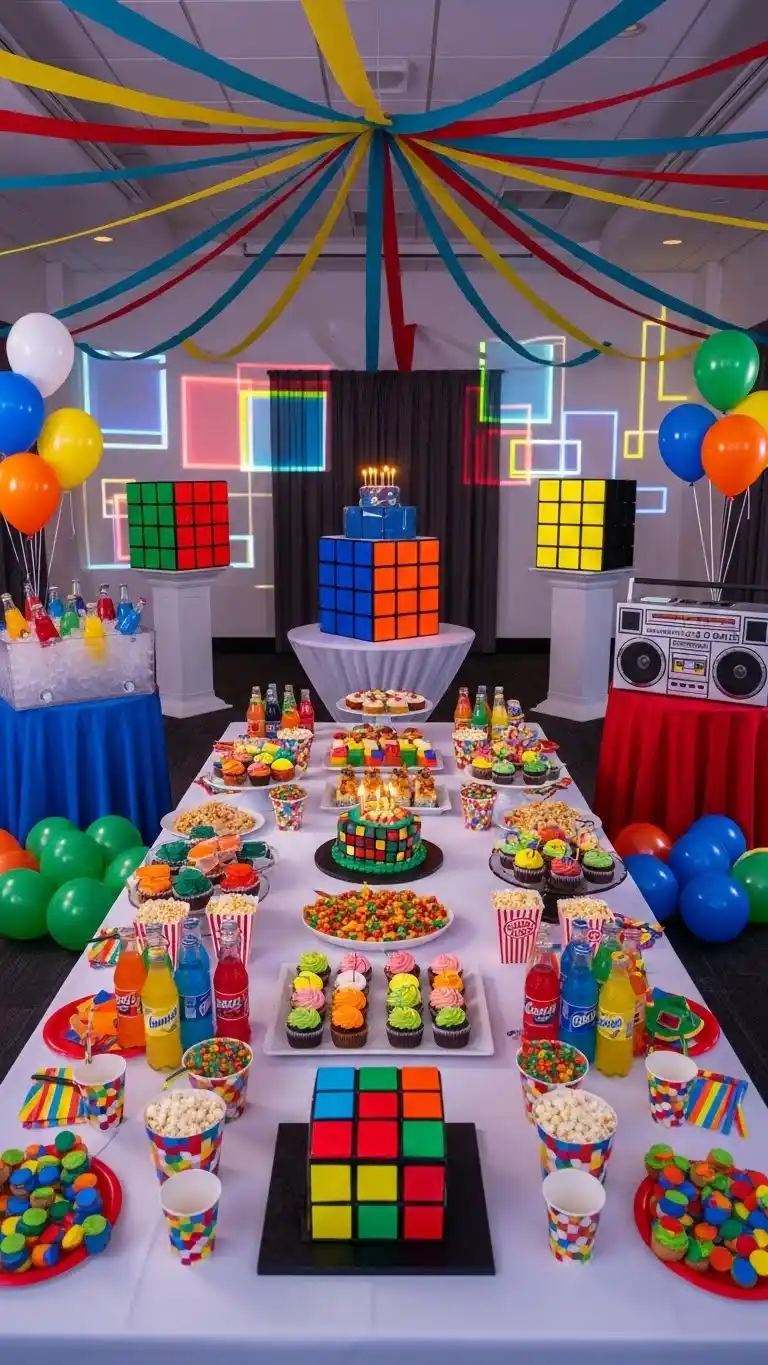 21 Stylish & Fun 80s Birthday Party Ideas to Try 12 8. Rubik’s Cube Color-Themed Event