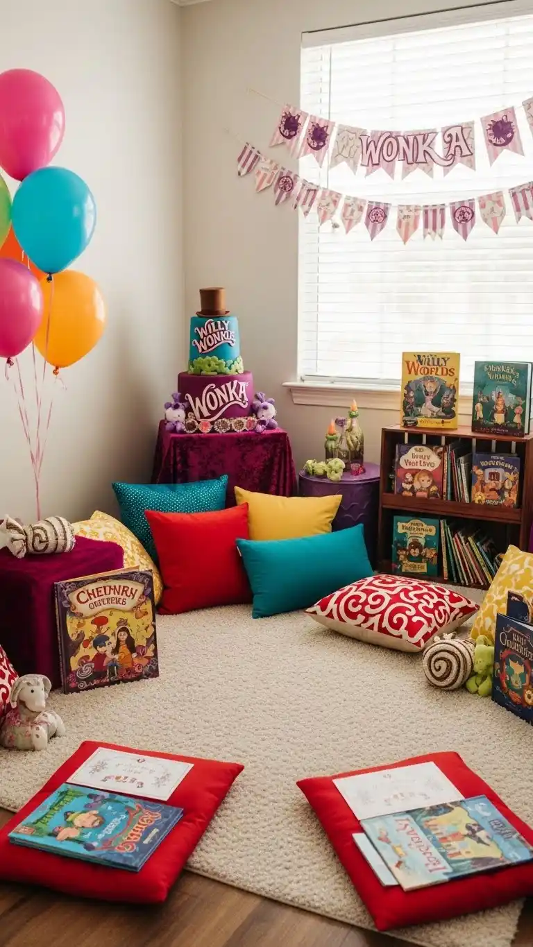 Fun & Colorful Willy Wonka Birthday Party Ideas 12 8. Wonka-Inspired Story Time Corner