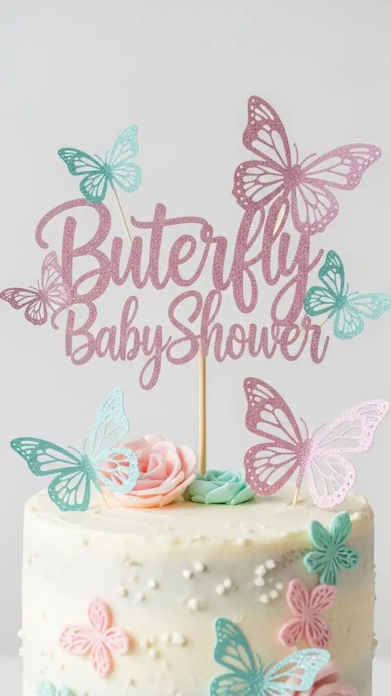 Butterfly Baby Shower Ideas: 21 Sweet & Stylish Looks 13 9. Butterfly Baby Shower Cake Topper