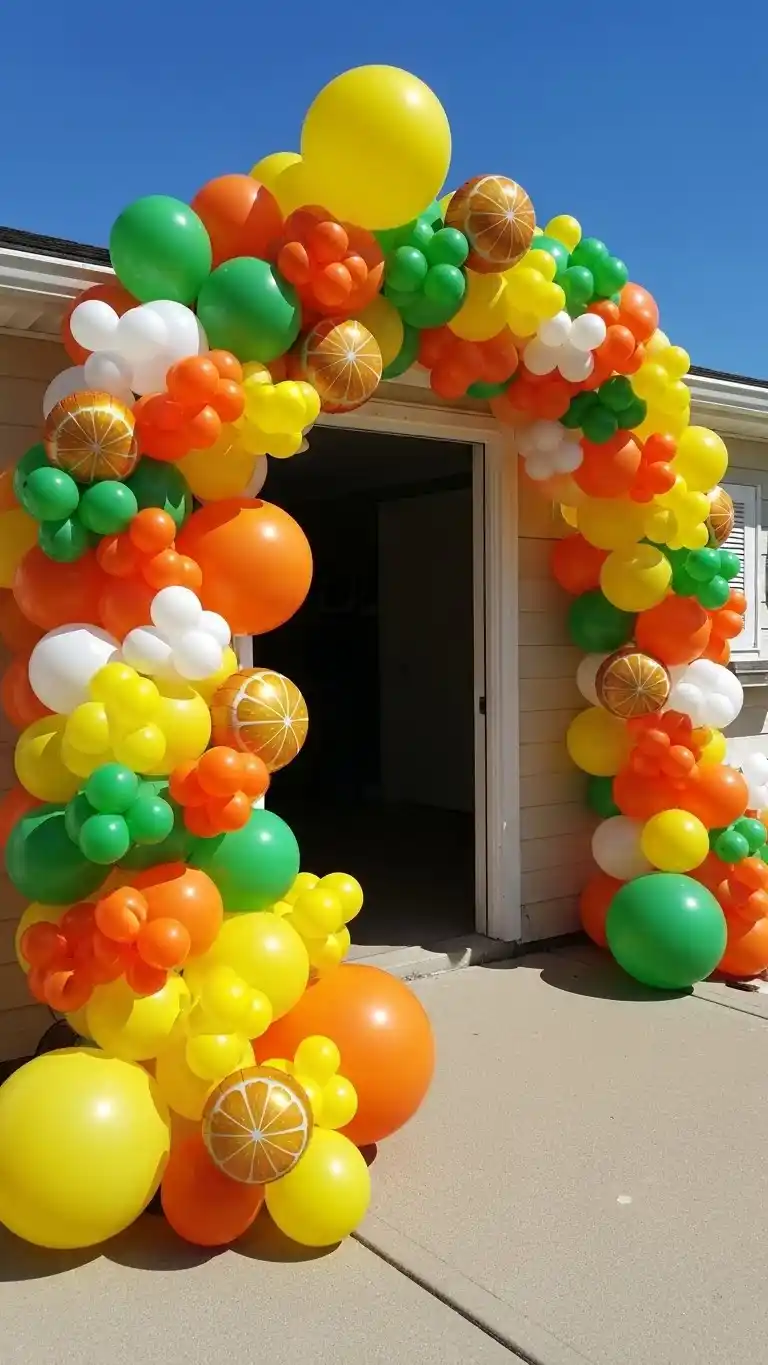 17 Fresh & Fun Citrus Themed Party Inspirations 13 9. Color-Coordinated Citrus Balloon Archway