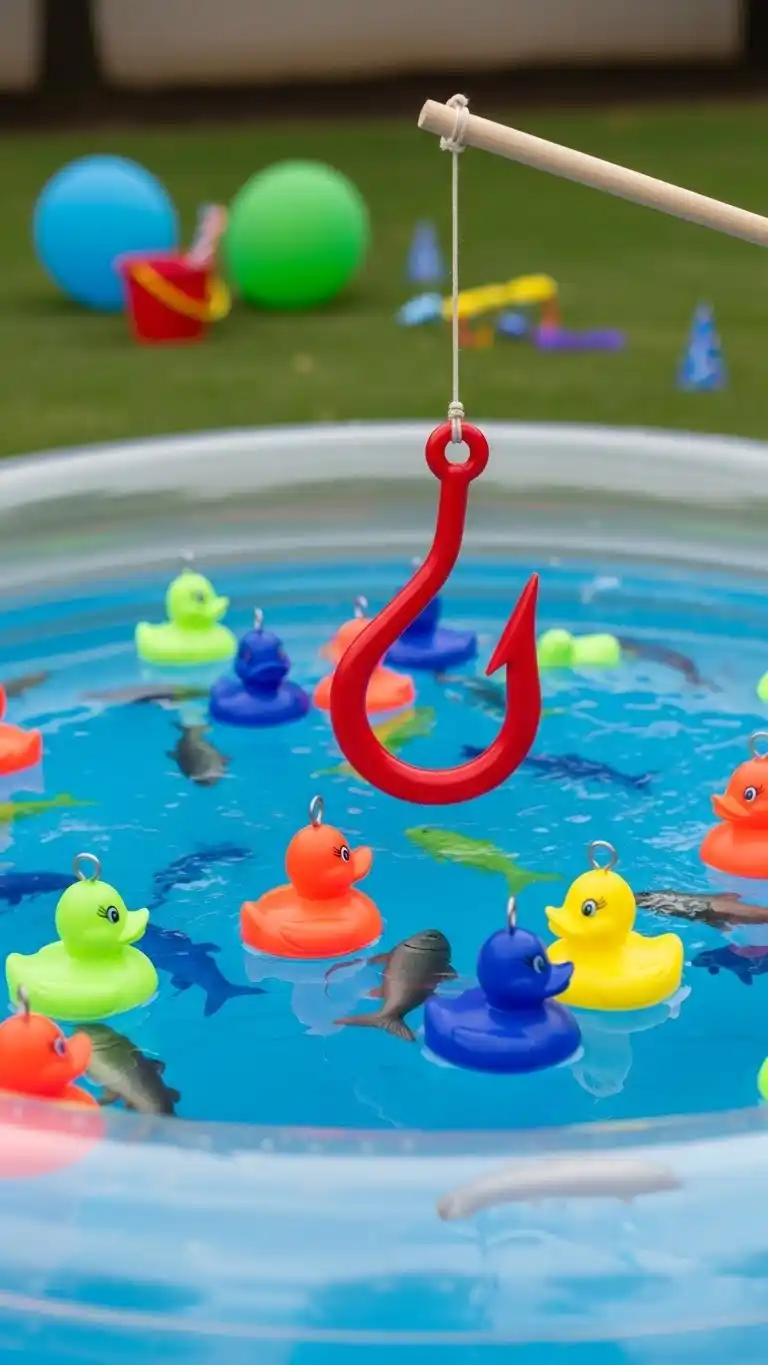Fishing Birthday Party Ideas for Outdoor Fun 13 9. Floating Duck or Fish Hook Game